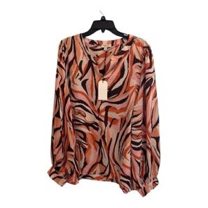 Stylish Women's Abstract Print Blouse - Orange and Black